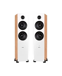 Fluance RT81 Elite High Fidelity Vinyl Turntable (White) with Ai81 Powered 2-Way Floorstanding Speakers (Bamboo), Diamond Stylus, Belt Drive, Built-in
