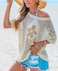 Cupshe Women's Fresh Florals Short Sleeve Knit Cover-Up Top