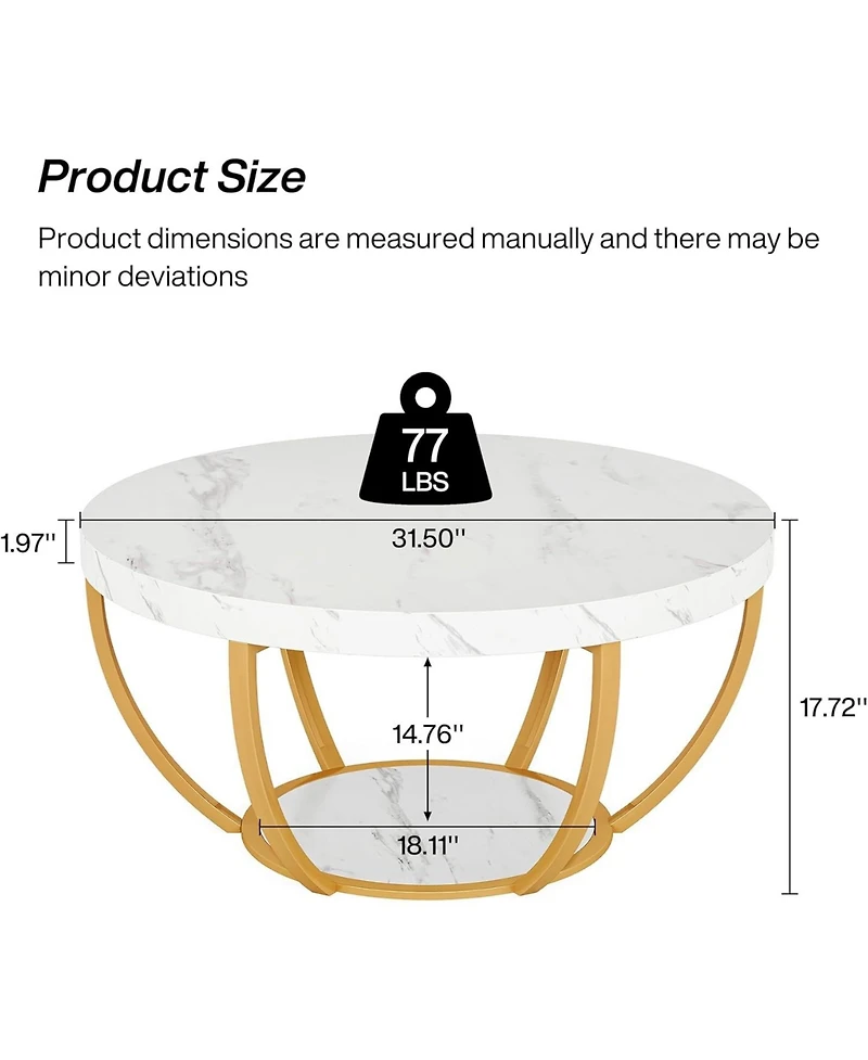 Tribesigns Round Coffee Table, Industrial 2-Tier Circle Coffee Table, Modern 31.7" Wooden Accent Center Table for Living Room, Home Office