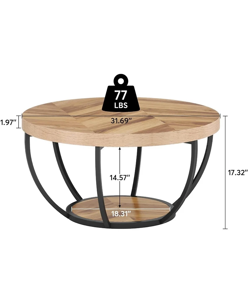 Tribesigns Round Coffee Table, Industrial 2-Tier Circle Modern 31.7" Wooden Accent Center Table for Living Room, Home Office