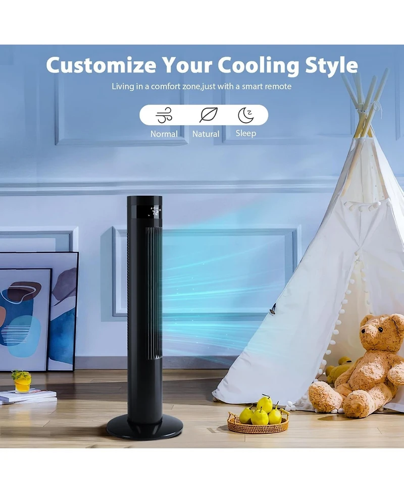 Antarctic Star Tower Fan Portable Electric Oscillating Quiet Cooling Remote Control Standing Bladeless Floor Fans 3 Speeds Wind Modes Timer Bedroo