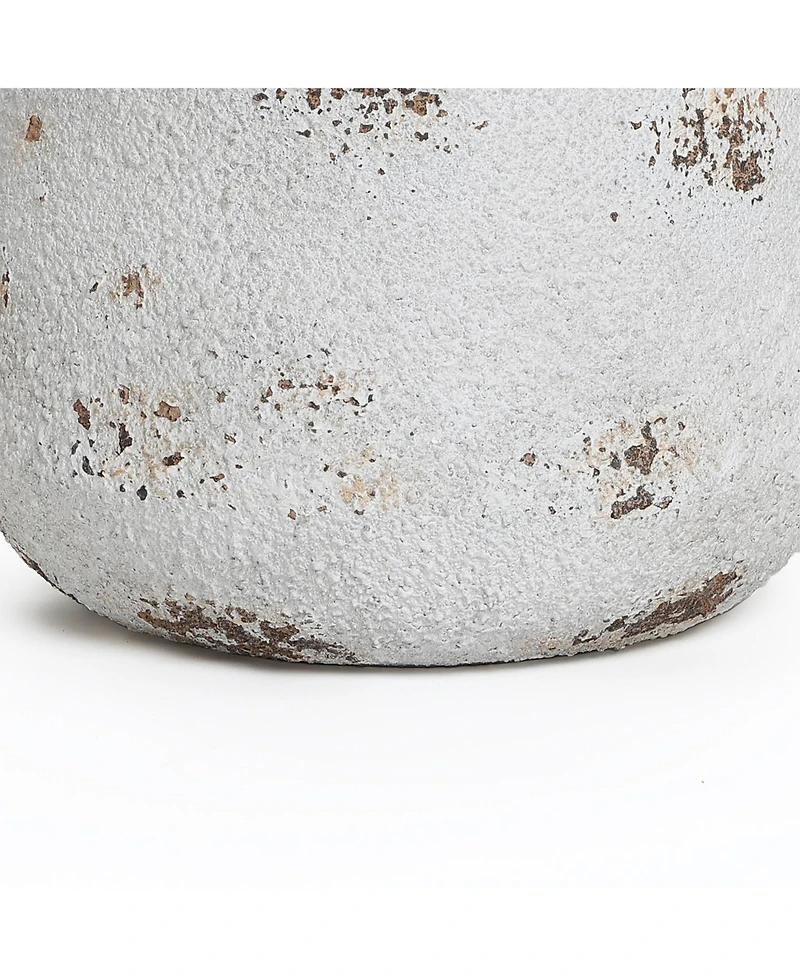 LuxenHome Rustic Off White with Brown Accents -Inch Tall Round MgO Planter