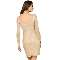 Lara Women's Long Sleeve Cocktail Dress with Illusion Neckline
