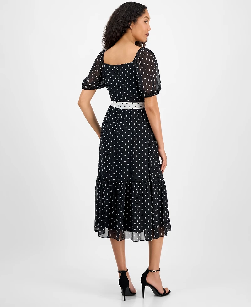 julia jordan Women's Dot-Print Short-Sleeve Midi Chiffon Dress