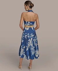 Donna Karan New York Women's Halter Belted Floral Print Midi Dress