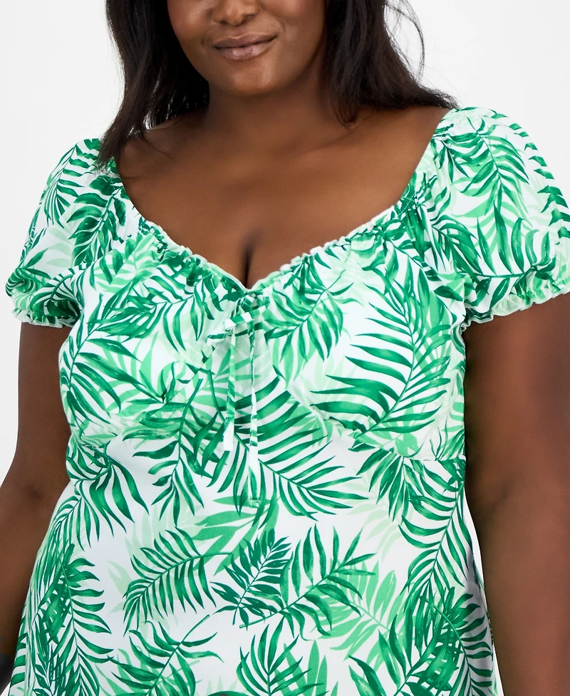 Madden Girl Trendy Plus Puff-Sleeve Midi Dress