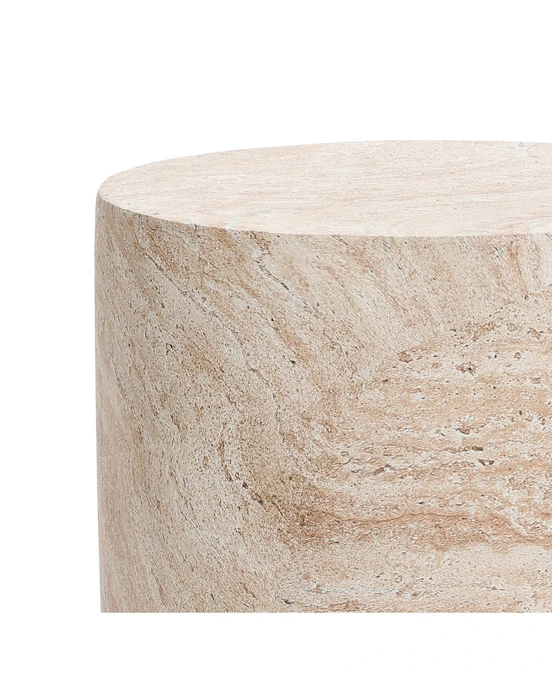 LuxenHome Travertine-Style Round Textured MgO Side Table