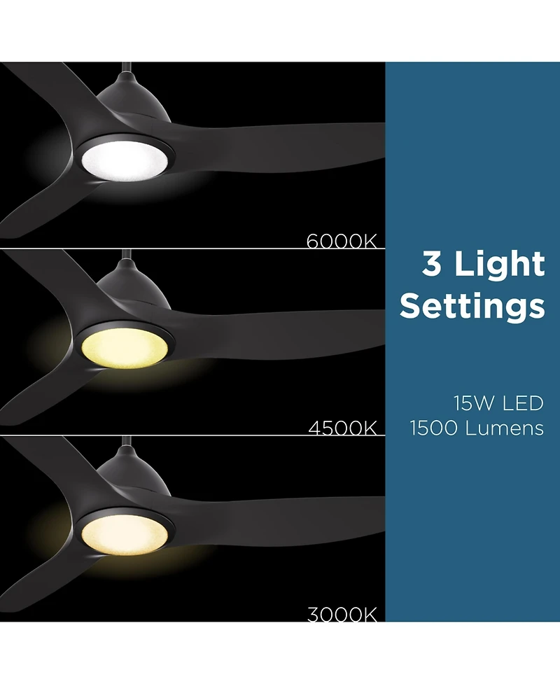 All Seasons 52" Ceiling Fan with Light, Quiet, Alexa/Google, 3 Color Led Lights