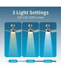 All Seasons 52" Ceiling Fan with Light, Quiet, Alexa/Google, 3 Color Led Lights, Reversible