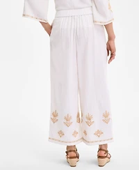 Style & Co Women's Embroidered Cotton Gauze Cropped Pants, Exclusively at Macy's