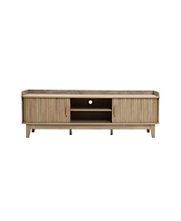 LuxenHome Mid-Century Modern Tambour-Style 2-Door 63-Inch Wide Tv Stand with Tray Top, Oak