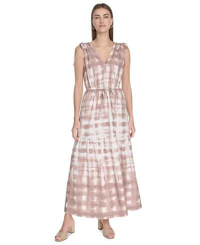Calvin Klein Women's Printed V-Neck A-Line Midi Dress