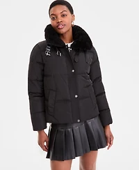 Dkny Women's Faux-Fur-Collar Zip-Front Puffer Coat
