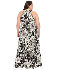 London Times Plus Halter Tiered Maxi Dress