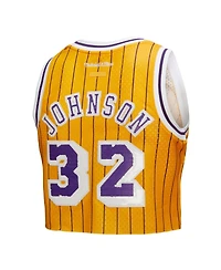 Mitchell & Ness X Dannijo Women's Yellow Magic Johnson Los Angeles Lakers Fashion Cropped Basketball Jersey