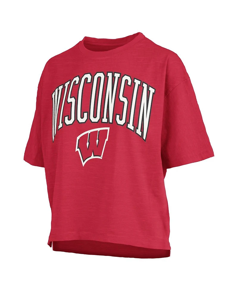 Pressbox Women's Red Wisconsin Badgers Nelson Arch Over Logo Waist Length Oversized Slub T-Shirt