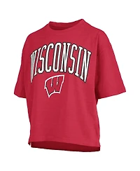Pressbox Women's Red Wisconsin Badgers Nelson Arch Over Logo Waist Length Oversized Slub T-Shirt