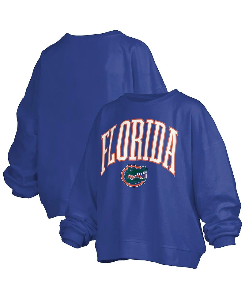 Pressbox Women's Royal Florida Gators Janise Arch Over Logo Waist Length Oversized Pullover Sweatshirt