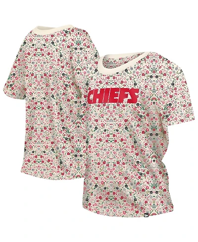 New Era Women's Cream Kansas City Chiefs Glam Game Floral T-Shirt