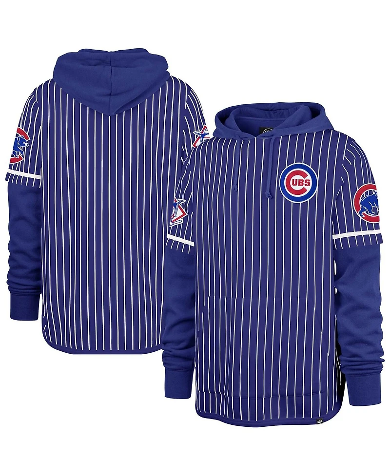 '47 Brand Men's Royal Chicago Cubs Pinstripe Double Header Pullover Hoodie