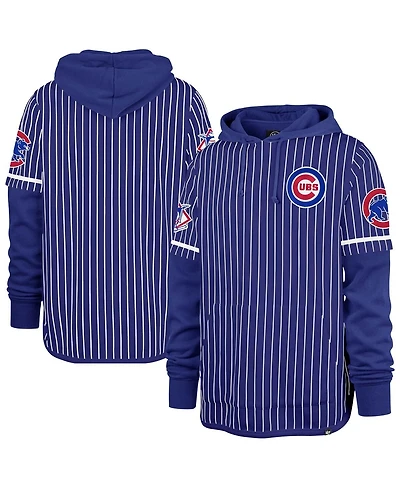 '47 Brand Men's Royal Chicago Cubs Pinstripe Double Header Pullover Hoodie
