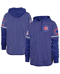 '47 Brand Men's Royal Chicago Cubs Pinstripe Double Header Pullover Hoodie