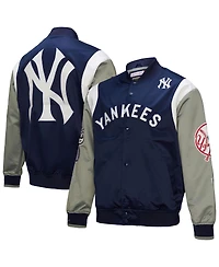 Mitchell & Ness Men's Navy/Gray New York Yankees Cooperstown Collection Team Origins Satin Full-Snap Jacket