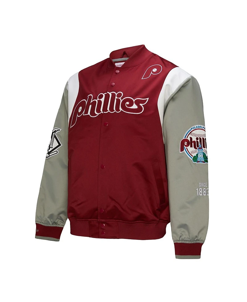 Mitchell & Ness Men's Burgundy/Gray Philadelphia Phillies Cooperstown Collection Team Origins Satin Full-Snap Jacket