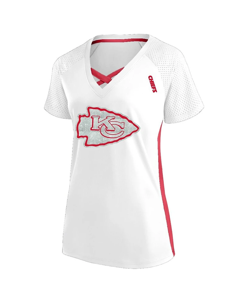 Fanatics Women's White Kansas City Chiefs Plus Glitter Lace-Up V- Neck T-Shirt