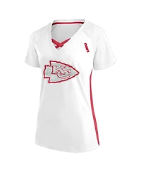 Fanatics Women's White Kansas City Chiefs Plus Glitter Lace-Up V- Neck T-Shirt
