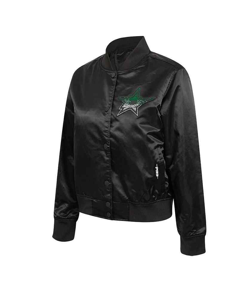 Pro Standard Women's Black Dallas Stars Rhinestone Jewels Satin Full-Snap Jacket