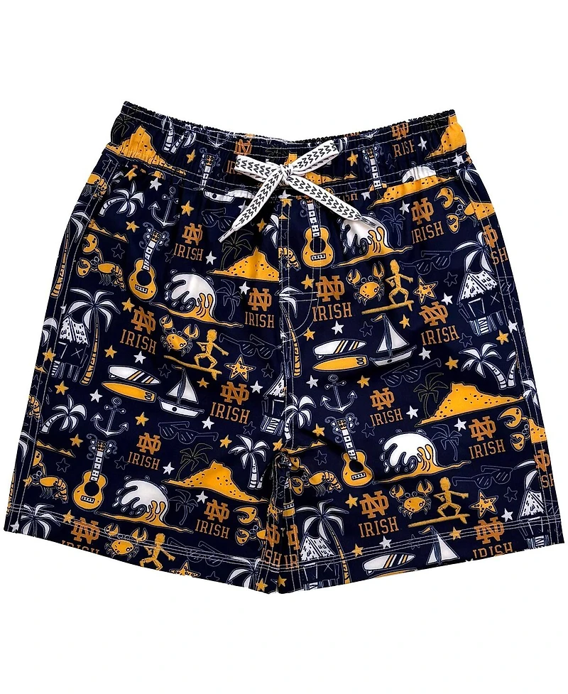 Wes & Willy Big Boys and Girls Navy Notre Dame Fighting Irish Luau Swim Trunks