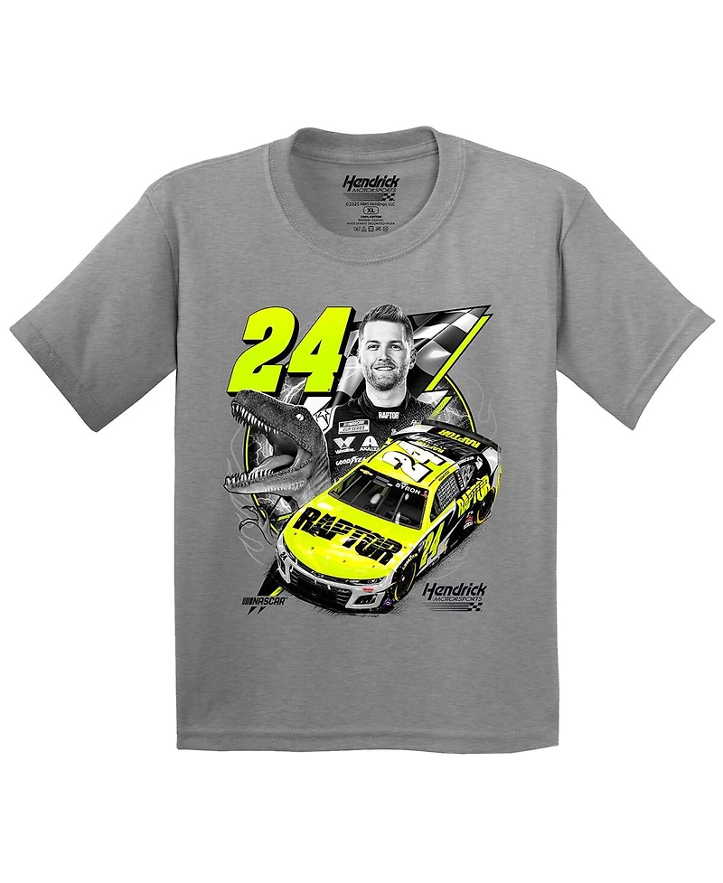 Hendrick Motorsports Team Collection Big Boys and Girls Heather Gray William Byron Car T-Shirt