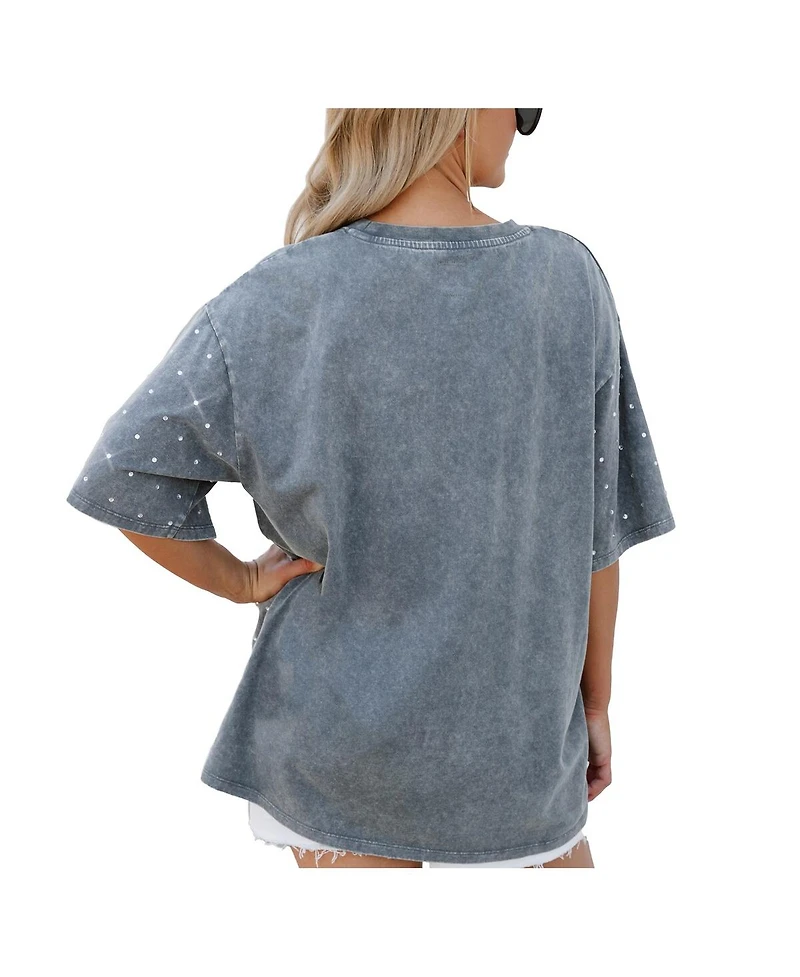 Gameday Couture Women's Gray Charlotte Fc Oversized Mini Rhinestone Classic T-Shirt