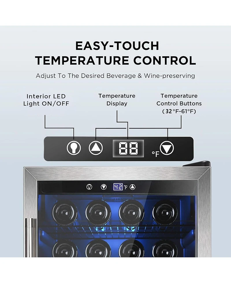Cowsar Wine Cooler 37 Bottle Freestanding Fridge with Stainless Steel Reversible Glass Door, 145 Can Beverage Refrigerator Quiet Compressor for Home K