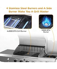 Cowsar Gas Grill,Heavy-Duty Stainless Steel Bbq Grill,4 Burner Gas Grill with Side Burner,42000 Btu Propane Gas Grill for Outdoor Cooking,Barbecue,Gar