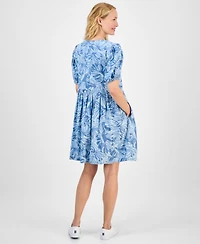 Nautica Jeans Women's Palm-Print Bow-Trim Dress