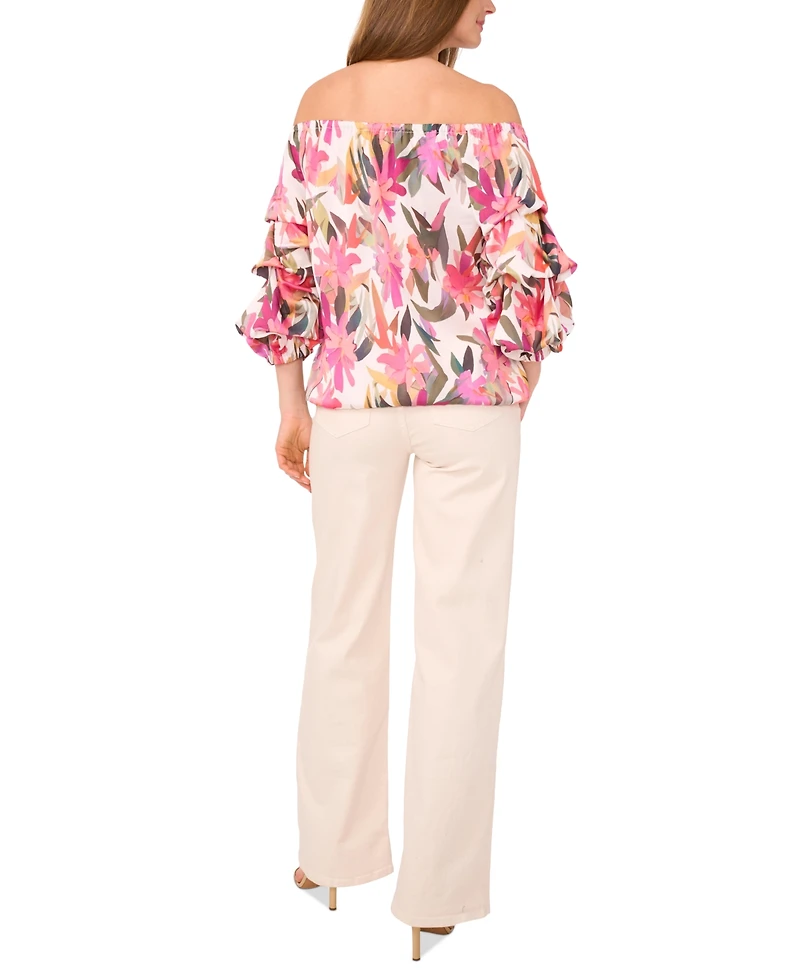 Vince Camuto Women's Floral Off-The-Shoulder Bubble 3/4-Sleeve Tie-Front Blouse