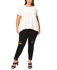 Coin 1804 Plus Spiral Wave Texture Short Sleeve Button Back Top