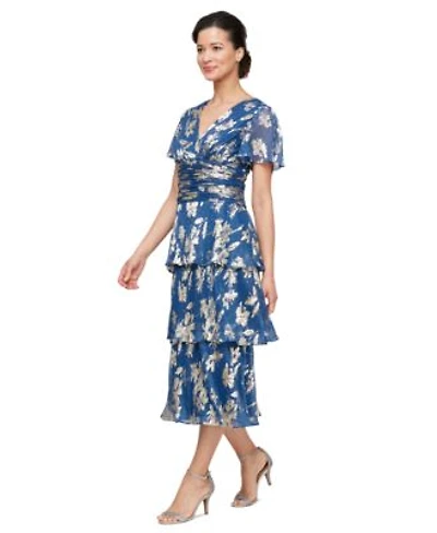 Sl Fashions Womens Floral Surplice Neck Tiered Dress