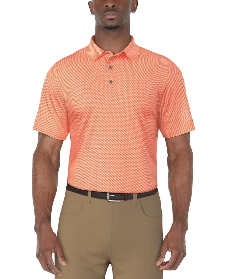 Pga Tour Men's Short Sleeve Micro Geo Print Polo Shirt