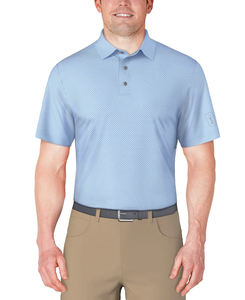 Pga Tour Men's Short Sleeve Micro Geo Print Polo Shirt