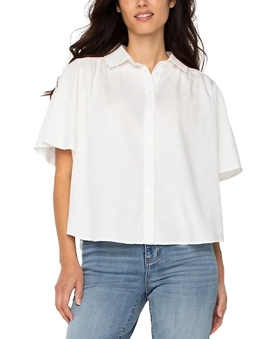 Liverpool Los Angeles Women's Shirred-Shoulder Relaxed Shirt