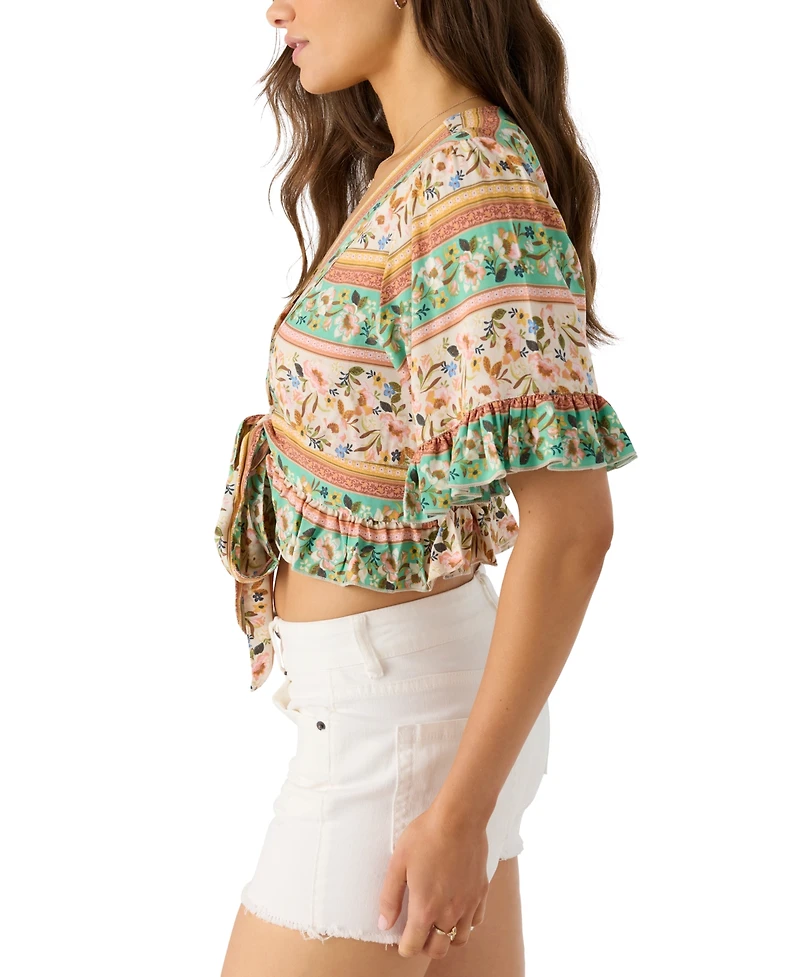 O'Neill Juniors' Harlow Printed Reversible Ruffled Crop Top