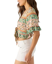 O'Neill Juniors' Harlow Printed Reversible Ruffled Crop Top