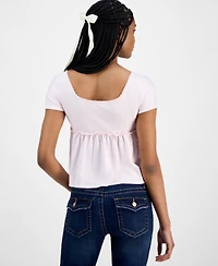 Hippie Rose Juniors' Square-Neck Short-Sleeve Babydoll Top