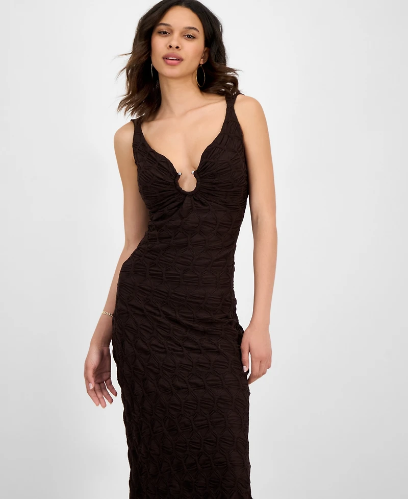 Siena Women's Textured Knit Plunge-Neck Scoop-Back Dress