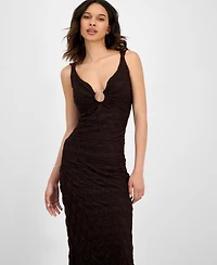 Siena Women's Textured Knit Plunge-Neck Scoop-Back Dress