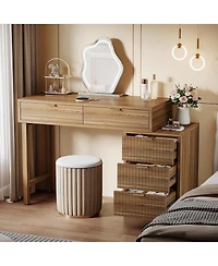 Tribesigns Modern Vanity Desk with Storage,Makeup Vanity Desk with 5 Drawers,(Without Mirror), Walnut Brown