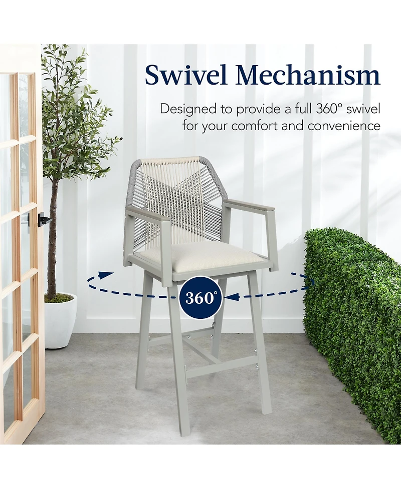 Best Choice Products Set of 2 Indoor/Outdoor Aluminum, Woven Rope Swivel Barstools w/ Armrests